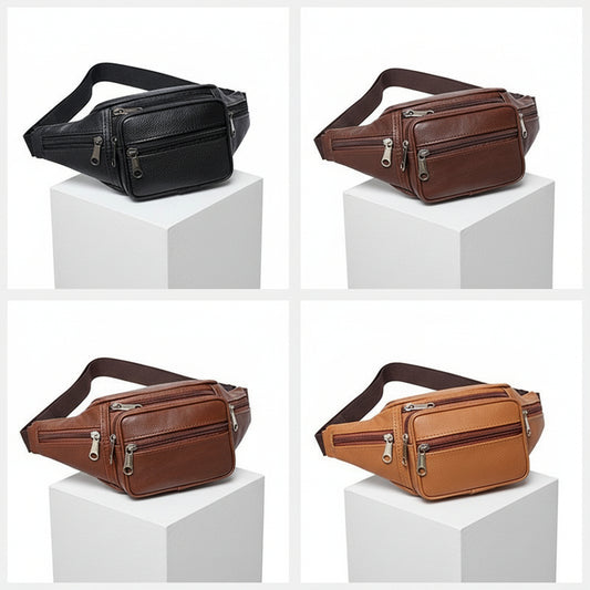 Sac banane homme vintage en cuir - 4 coloris disponibles : camel, marron, marron foncé et noir