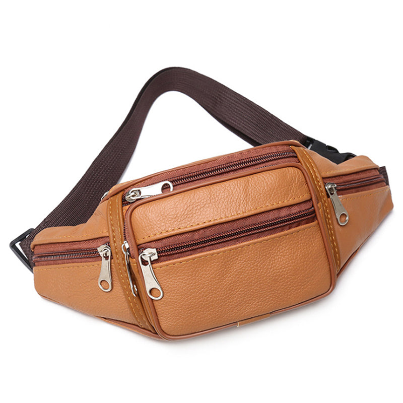 sac banane homme couleur camel avec poches multiple