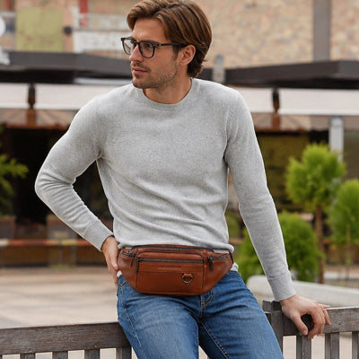Sac banane homme Cuir Tendance, coloris marron clair