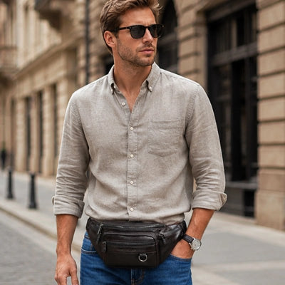 Sac banane homme Cuir Tendance coloris noir