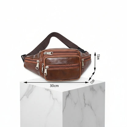 Dimensions du sac banane homme vintage - 30 x 10 x 13 cm avec 6 compartiments