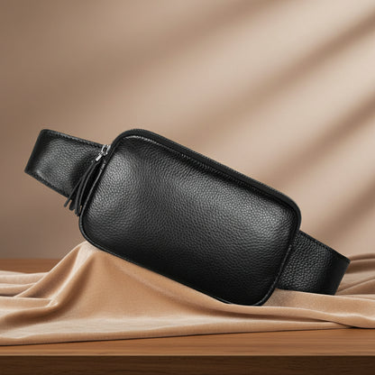 Sac banane homme en cuir véritable noir