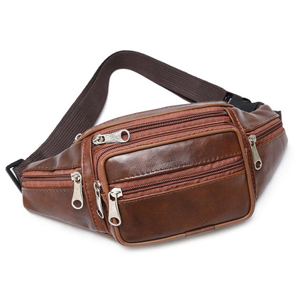 Sac banane homme en cuir marron style vintage avec multiples poches