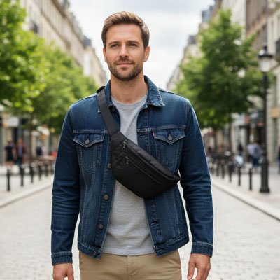Sac banane homme  porté en bandoulière