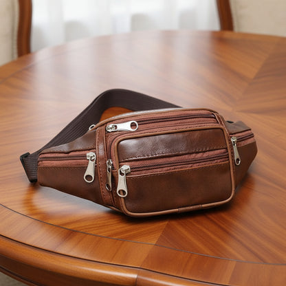 Sac banane homme style vintage cuir de vachette à l'avant et cuir PU à l'arrière 