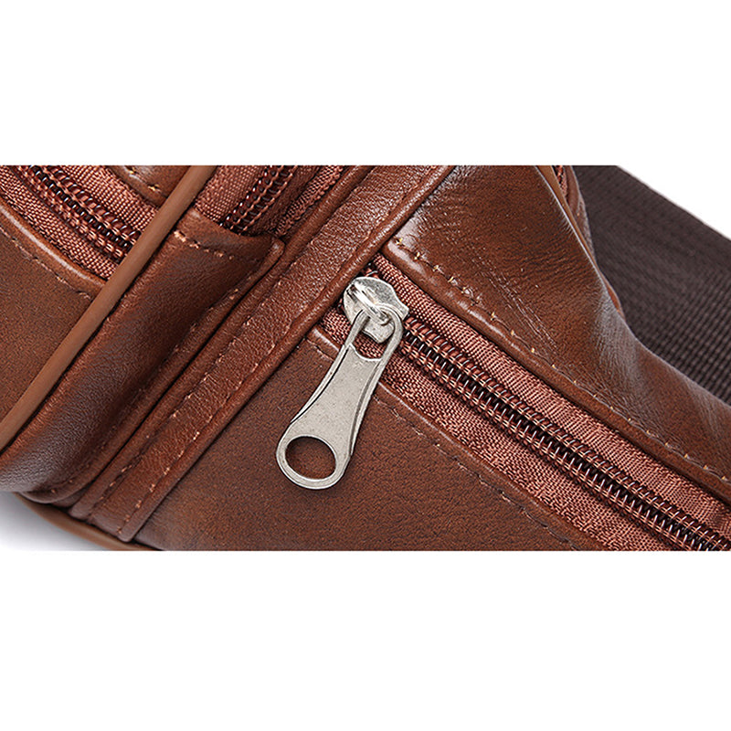 Sac banane homme vintage - vue latérale montrant la fermeture zippé robuste