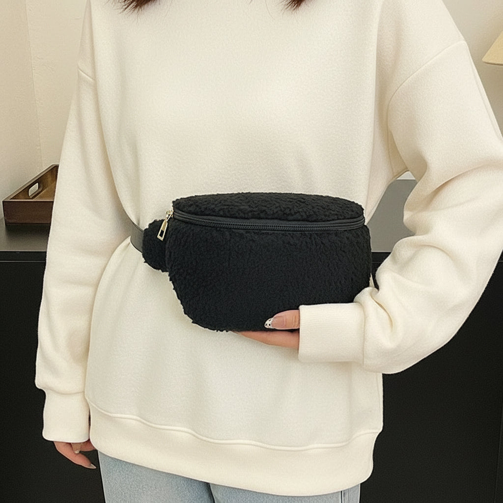 Sac banane sherpa porté à la taille, style décontracté urbain avec sangle réglable