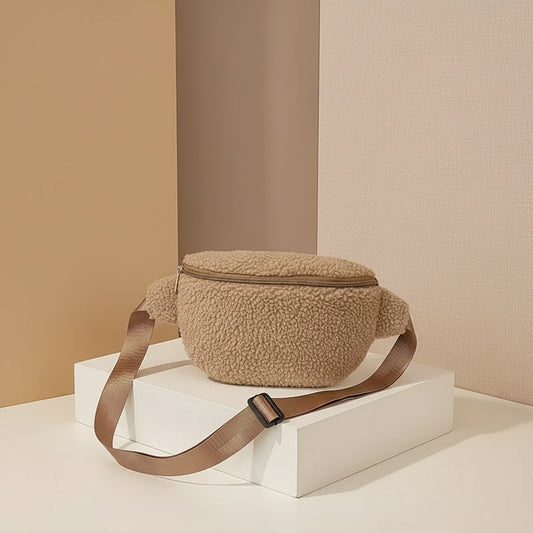 Sac banane sherpa tendance ultra-doux, accessoire urbain automne-hiver beige 