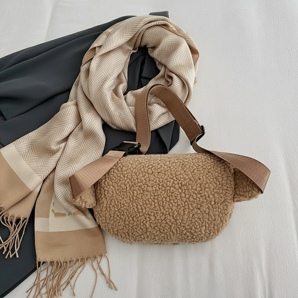 Vue arrière sac banane sherpa avec sangle ajustable et finitions soignées