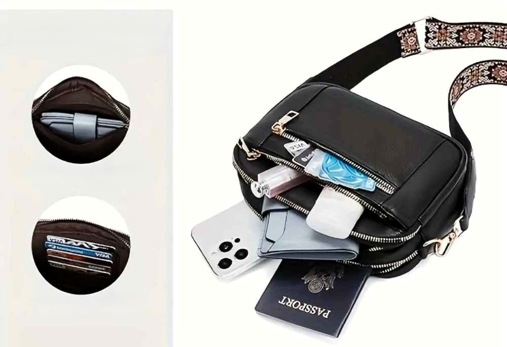 Détail des compartiments intérieurs du sac bandoulière