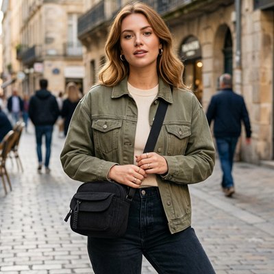Sac bandoulière femme  Élégance Moderne de couleur noir