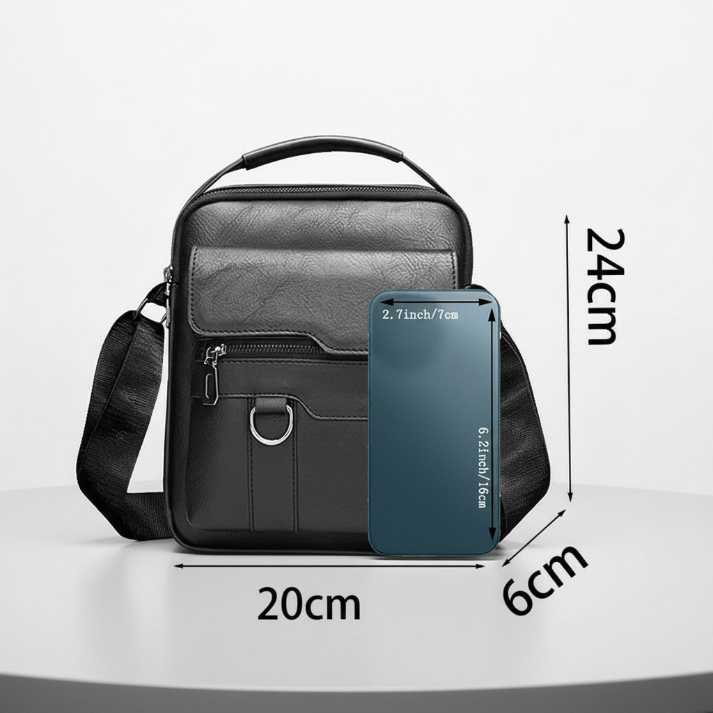 Sac bandoulière homme compact 24x20x6 cm en cuir PU avec bandoulière ajustable