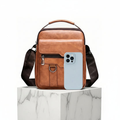 Sac bandoulière homme en cuir PU  avec compartiments multiples et fermeture éclair