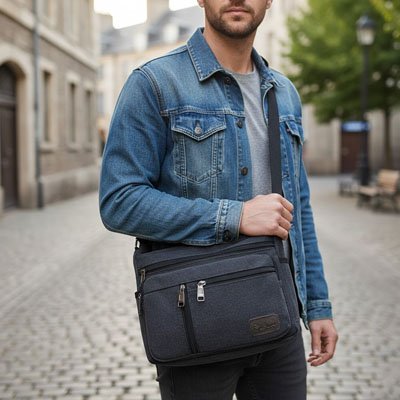 Sac bandoulière homme Design Moderne, multiples poches zippées