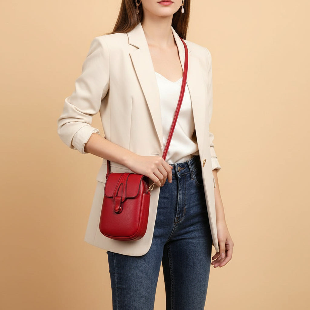 Femme portant le sac bandoulière