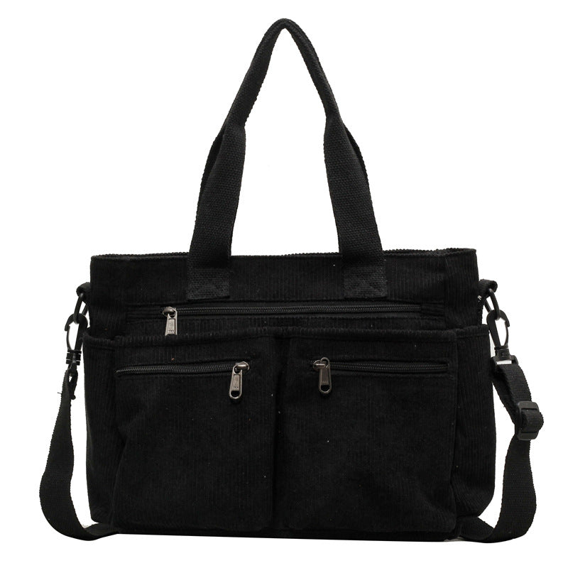 Sac cabas en velours côtelé noir - Tote bag premium