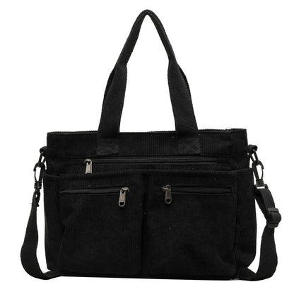 Sac cabas en velours côtelé noir - Tote bag premium