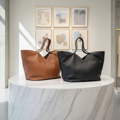 le sac cabas cuir Élégance Femme Active  en couleur noir et marron