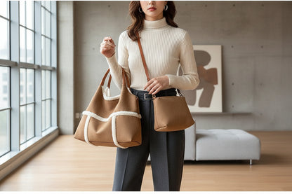 Sac cabas femme 2 en 1 Elégance Daim Sherpa avec pochette amovible incluse