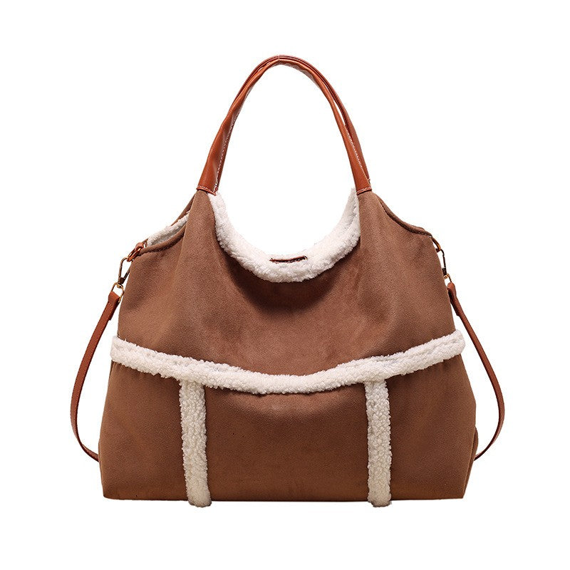 Sac cabas femme Elégance Daim Sherpa en coloris marron, finition daim premium