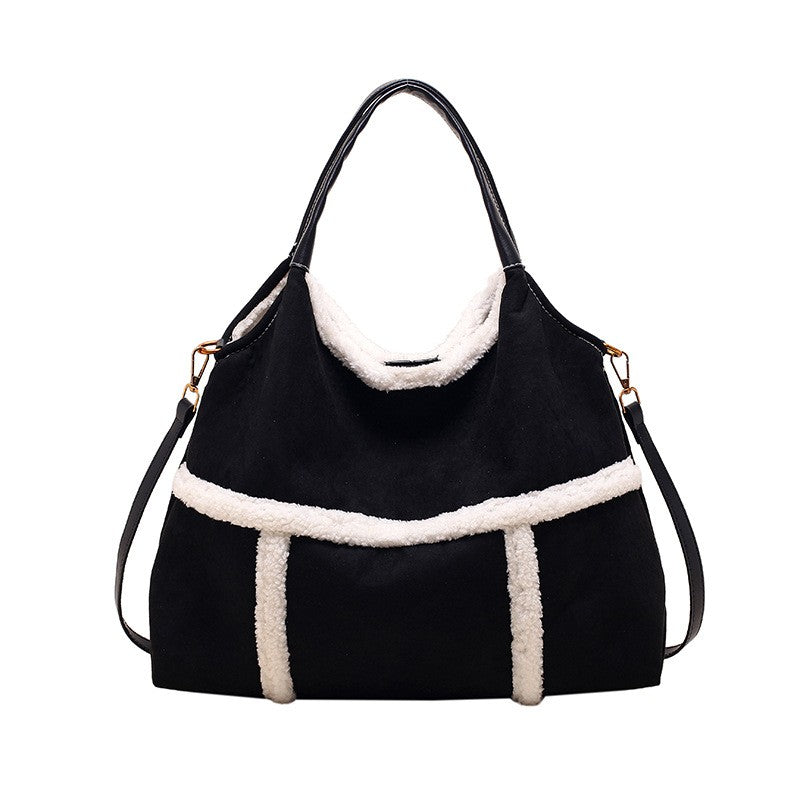 Sac cabas femme Elégance Daim Sherpa en coloris noir, style intemporel et chic