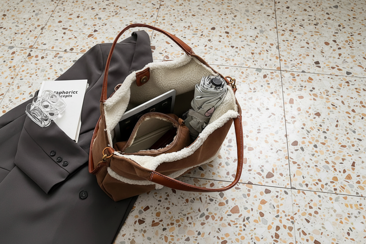 Intérieur du sac cabas femme Elégance Daim Sherpa et doublure de qualité