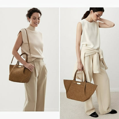 Femme portant le sac cabas élégance automnale