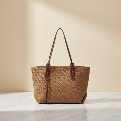Sac cabas Tressé Similicuir  en coloris beige