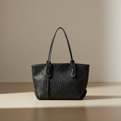 Sac cabas Tressé Similicuir en coloris noir