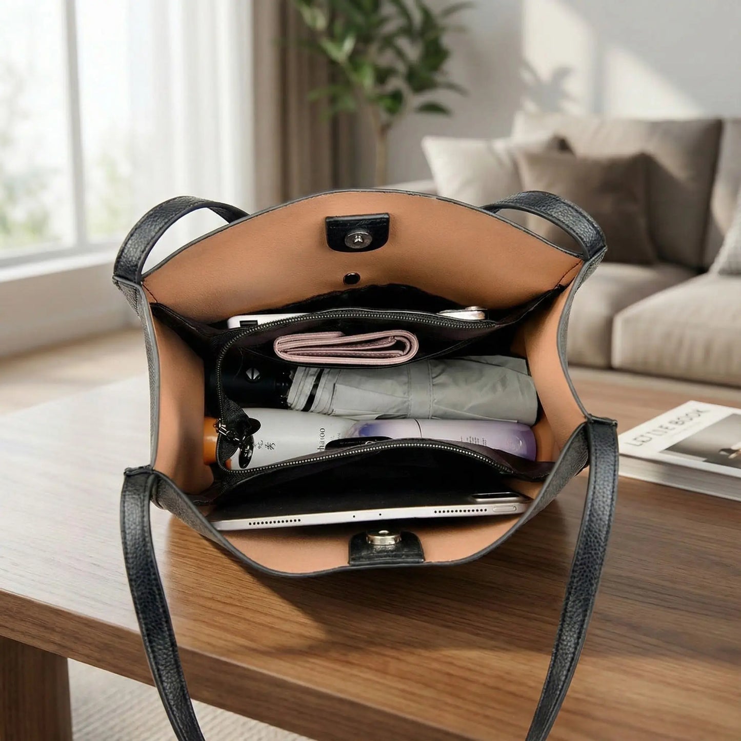 sacs cabas vue de l'intérieur, compartiment principal