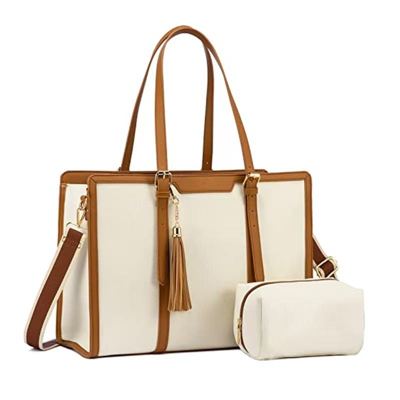 Sac ordinateur femme élégant couleur blanc et marron avec bandoulière réglable