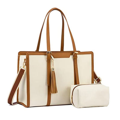 Sac ordinateur femme élégant couleur blanc et marron avec bandoulière réglable