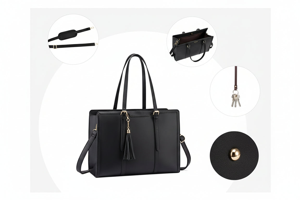 Détails sangle et poignées ajustables du sac ordinateur femme