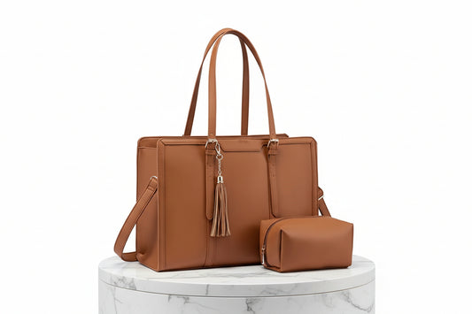 sac ordinateur  pour femme active et sa pochette pour accessoires