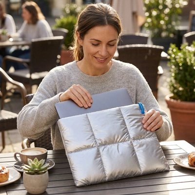 Sac ordinateur femme douceur protectrice, proposé en argenté moderne