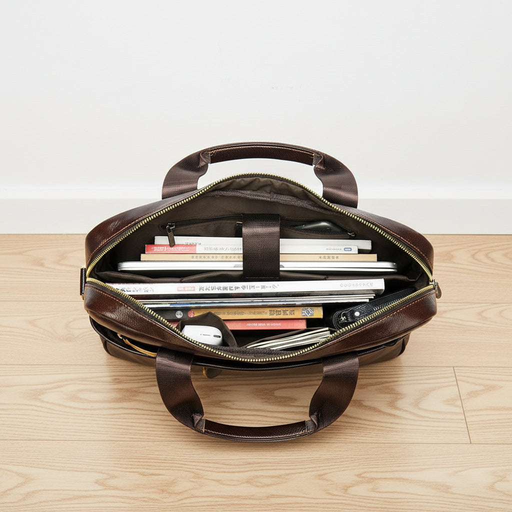  Intérieur du sac ordinateur homme en cuir avec compartiments organisés