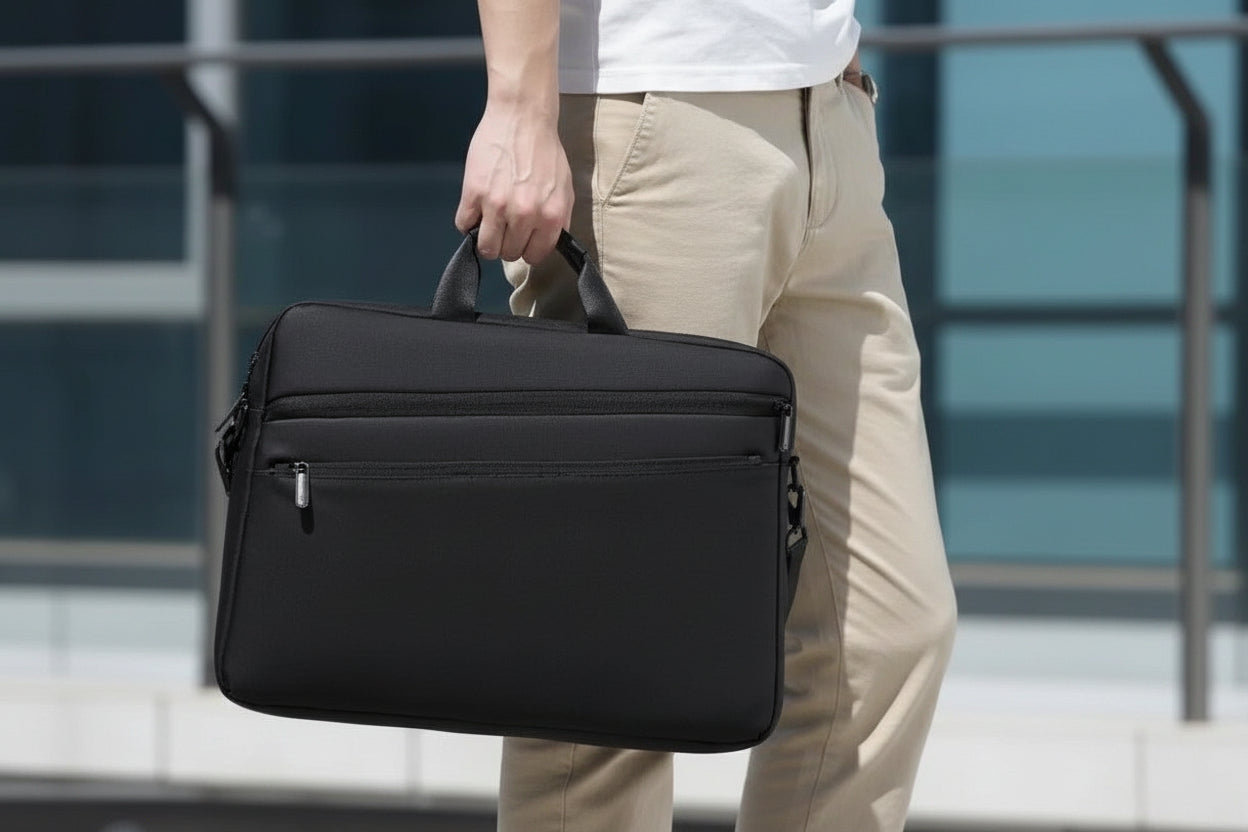 Sac ordinateur homme porté à la main avec poignées renforcées