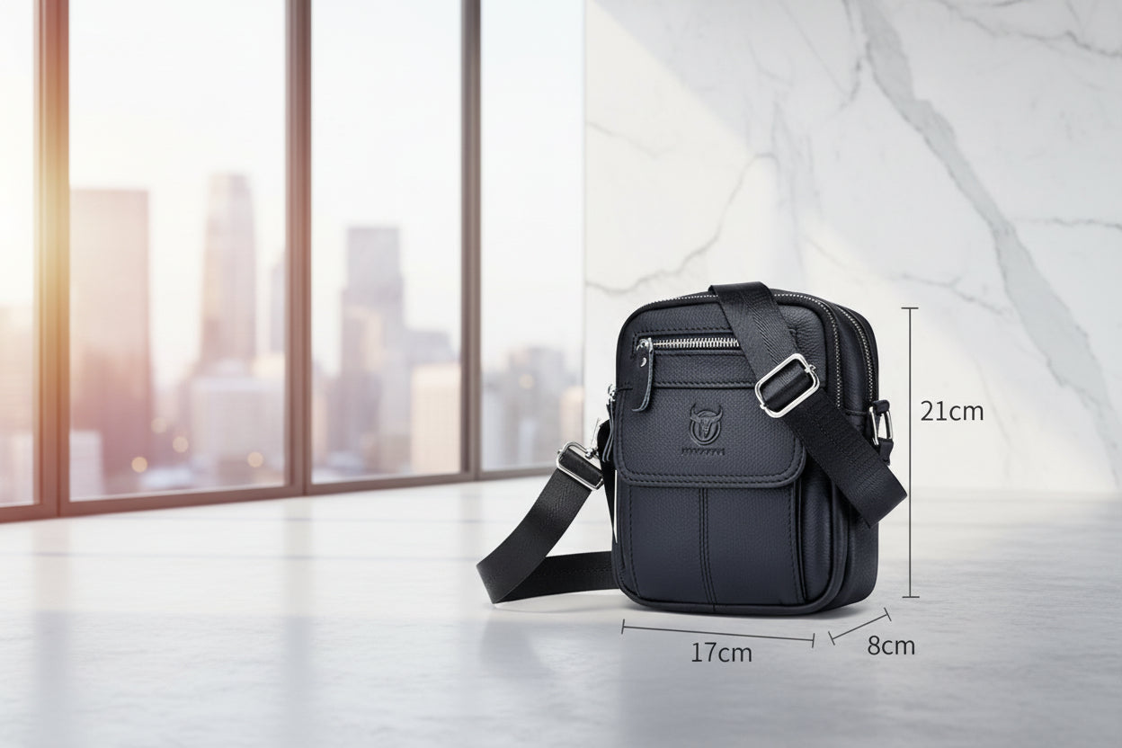 Dimensions sacoche homme cuir : 21cm hauteur × 17cm largeur × 8cm profondeur