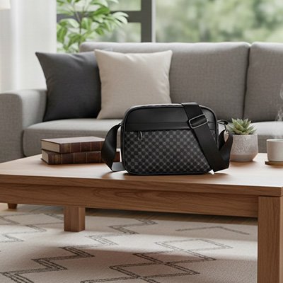 Sacoche homme​ de couleur noir à motif damier