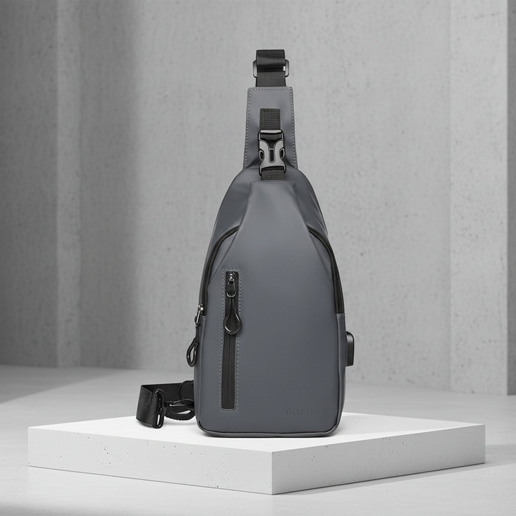 Sacoche homme  gris Urbain Connect avec port USB intégré et bandoulière ajustable